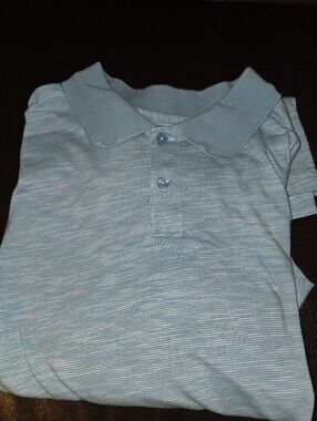 Haggar Clothing Men's Light Blue Striped Polo Shirt
